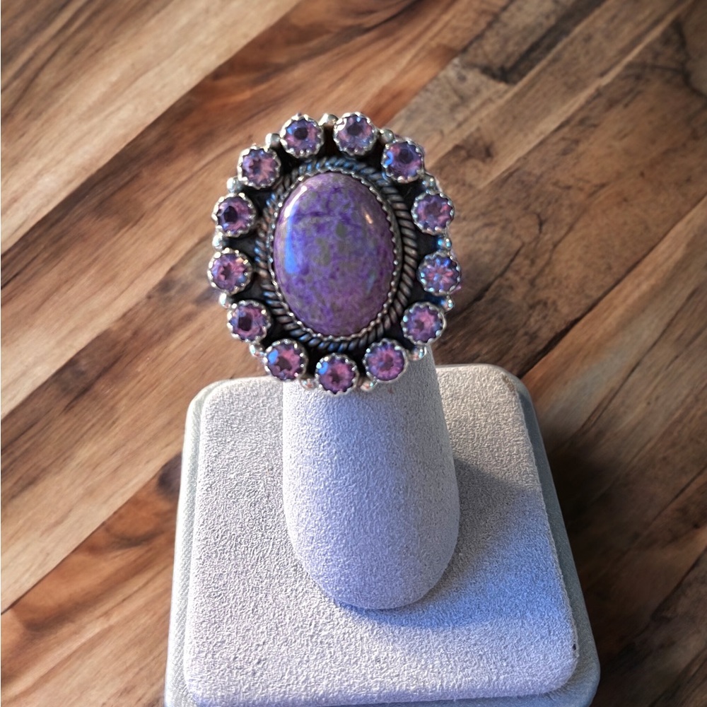 Beautiful Purpurite & Amethyst Sterling Silver Adjustable Ring